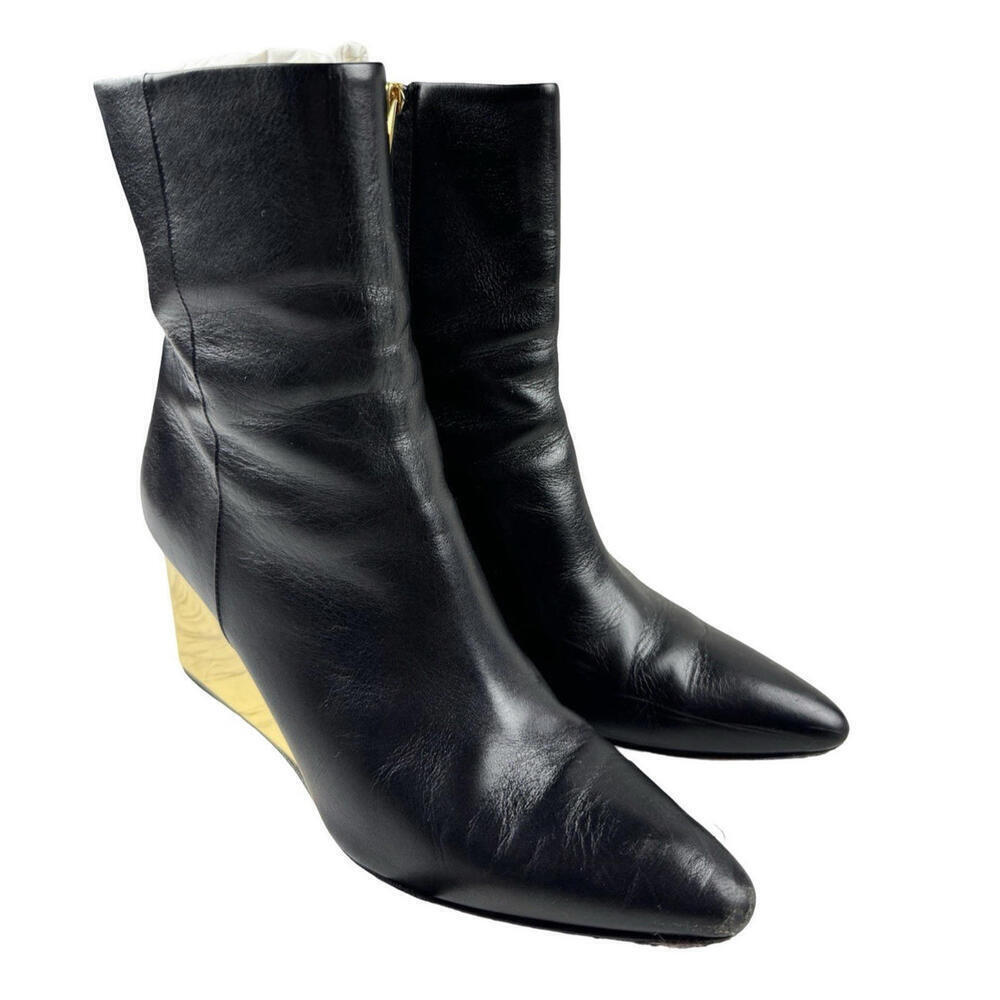 Chloe Rebecca Leather Wedge Ankle Boots Black Size 40 IT | 10 US